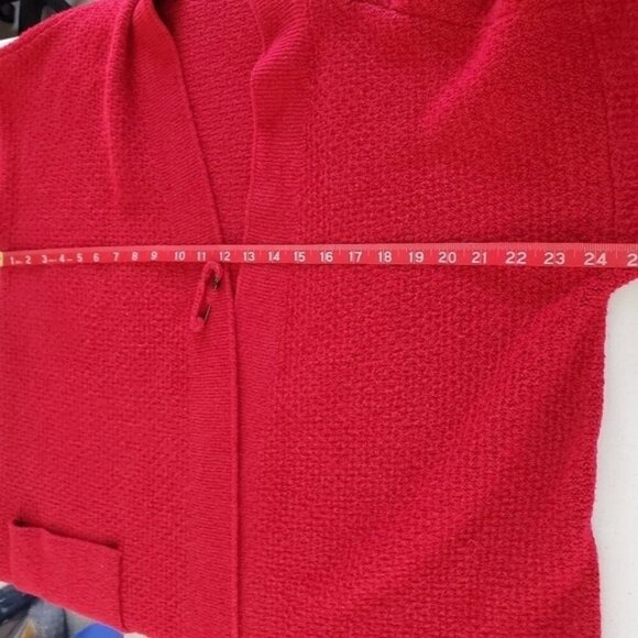 J. Jill Long Sleeve Knit Cardigan Size L Long Line Cozy Red Sweater with Pockets - Picture 8 of 13